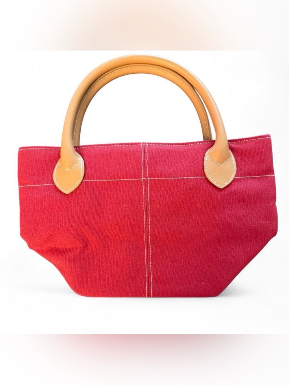 LILLIAN VERNON vintage Y2K mini red canvas tote w/ tan leather handles.Like new